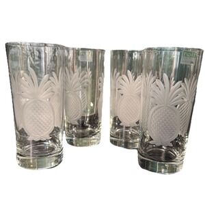 Set 4 Rolf Glass Pineapple Etched Highball Glasses USA Coastal Grandmillennial